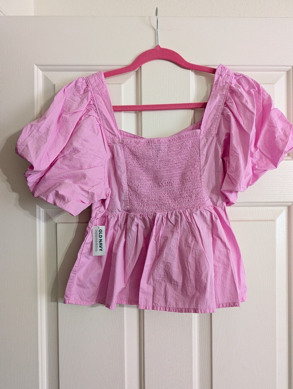 Old Navy Pink Puff-Sleeve Peplum Blouse - Picture 5 of 5